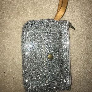 silver sparkly wristlet
